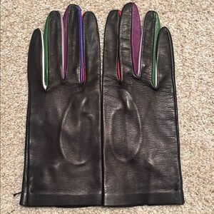 Vintage Black Leather Gloves with Multicolor Accents